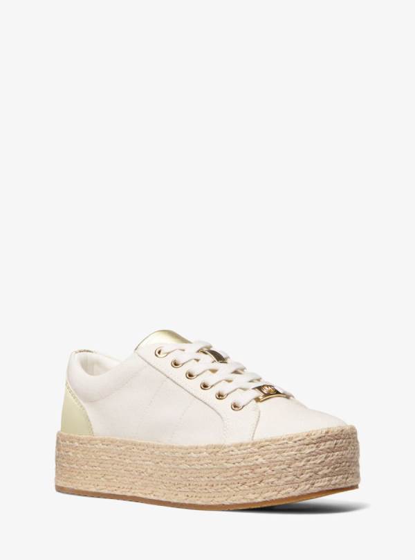 Damske Tenisky Michael Kors Libby Cotton Canvas Platform Biele - Topanky Michael Kors Outlet | JQFTW-6125